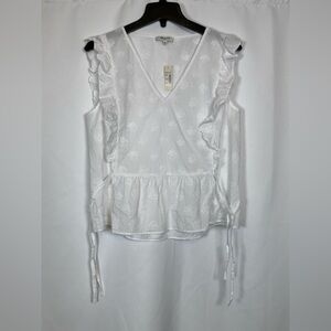 NWT Madewell Side-Tie Ruffle Peplum Top Color Eyelet White (Style L9985) Sz M